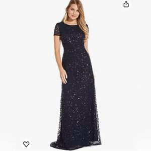Adrianna Papell Capped Sequin Long Dress Navy Size 4 NWT